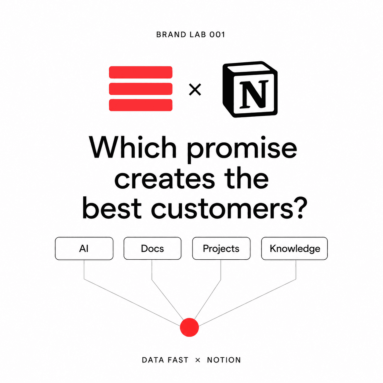 Data Fast and Notion Brand Lab graphic asking which promise creates the best customers